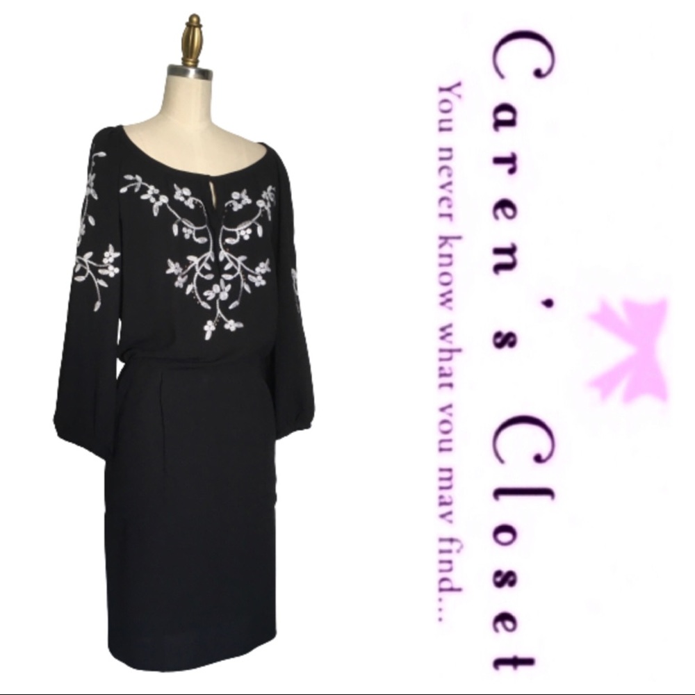 Nanette Lepore Black Embroidered Peasant Dress